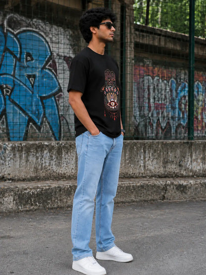 Hamsa Hand Black Regular Fit T-Shirt