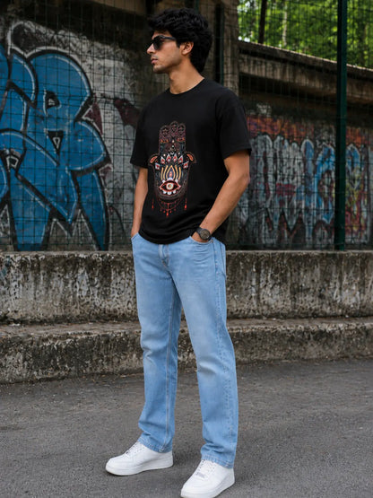 Hamsa Hand Black Regular Fit T-Shirt