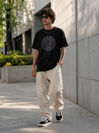 Shipibo Mandala Vision Premium Black Graphic Regular Fit T-Shirt