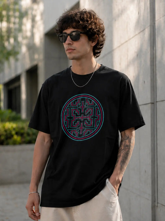 Shipibo Mandala Vision Premium Black Graphic Regular Fit T-Shirt